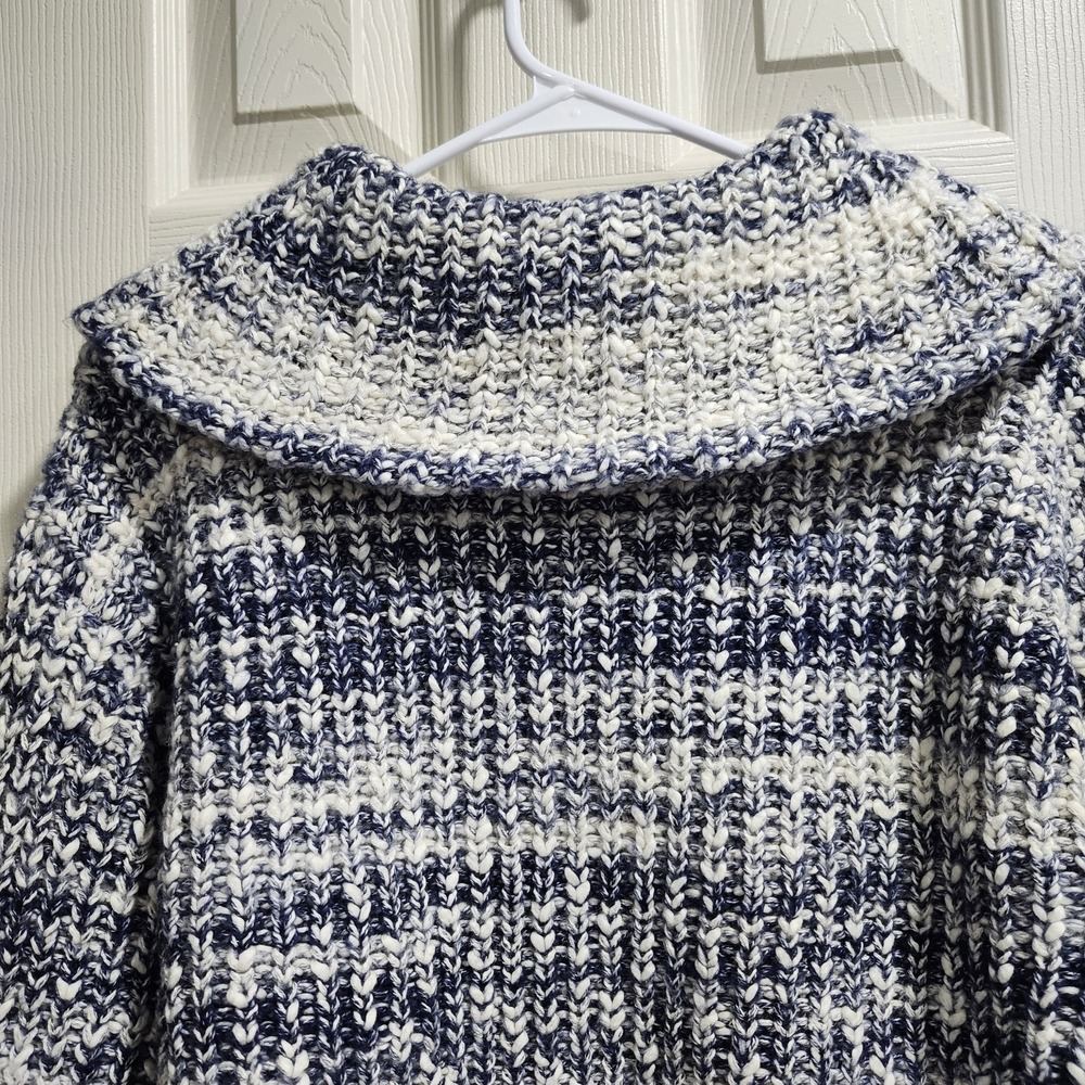 Sundance Women's Chunky Knit Zip Up Sweater Blue White Marled Collared Size S - Picture 15 of 15